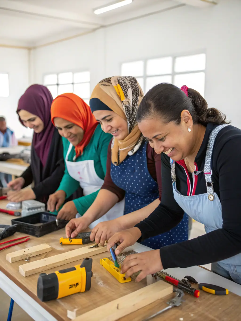 A photograph of students attending a vocational training session, learning practical skills such as computer programming or tailoring, with instructors providing guidance. This image represents the vocational training programs offered by EKEZIE DEVELOPMENT INITIATIVE INC.