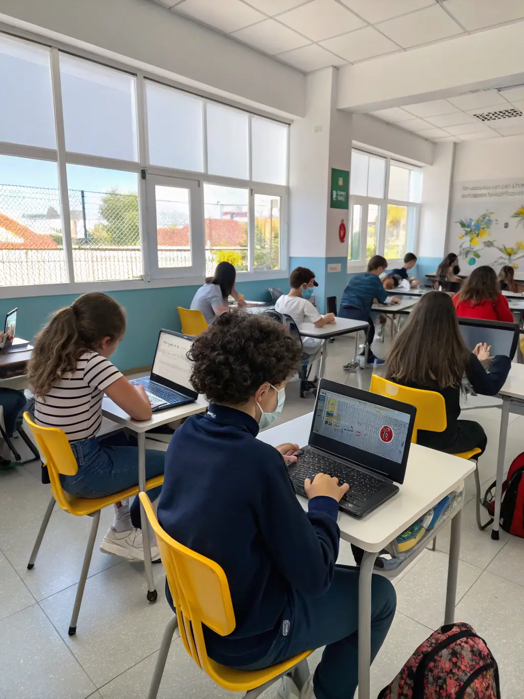 A group of smiling students using laptops in a classroom setting. The laptops are provided by EKEZIE DEVELOPMENT INITIATIVE INC to aid in their studies and research.